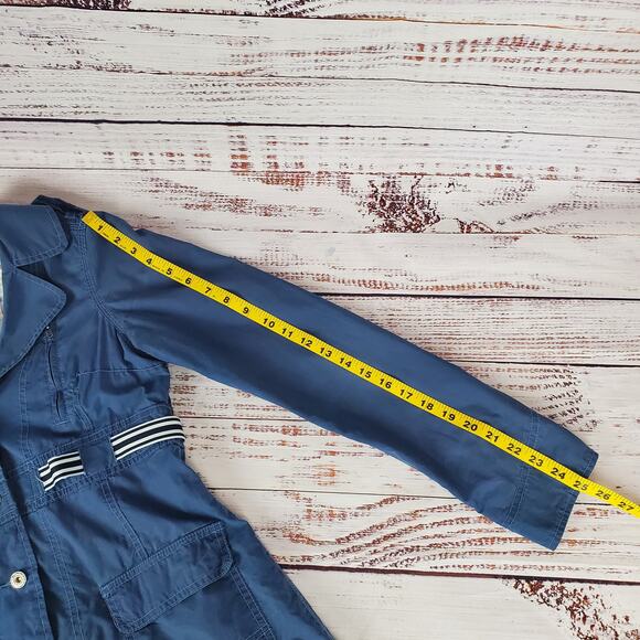 Free People Utility Trench Coat Sz 8 Steel Blue Lightweight Chore Style Jacket - Picture 11 of 12